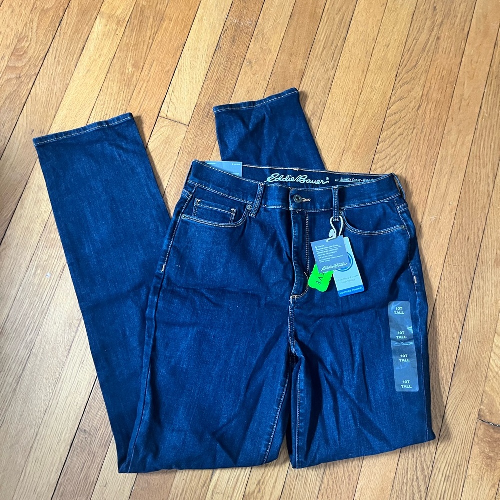 NWT Eddie Bauer Dark Rinse Womens Blue Jeans size 10 Tall